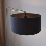 Medway Floor Lamp Matt Nickel Plate & Black Cotton Fabric - Comet Lighting