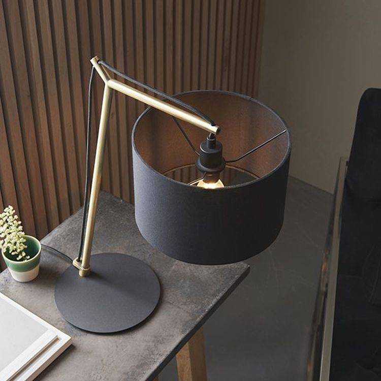 Medway Table Lamp Matt Brass Plate & Black Cotton Fabric - Comet Lighting