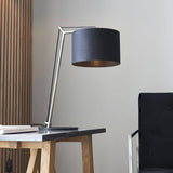 Medway Table Lamp Matt Nickel Plate & Black Cotton Fabric - Comet Lighting