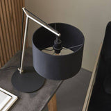 Medway Table Lamp Matt Nickel Plate & Black Cotton Fabric - Comet Lighting