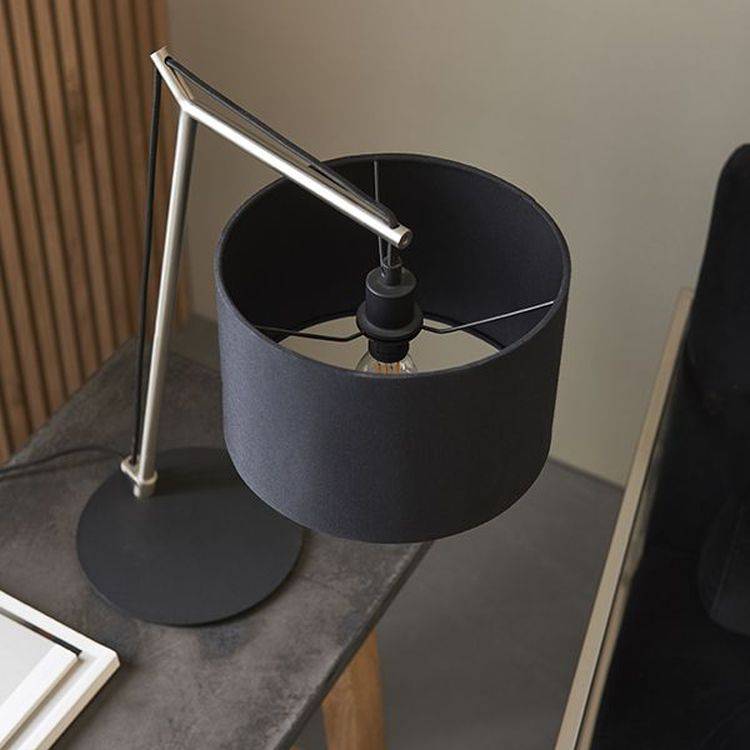 Medway Table Lamp Matt Nickel Plate & Black Cotton Fabric - Comet Lighting