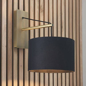 Medway Wall Light Matt Brass Plate & Black Cotton Fabric - Comet Lighting