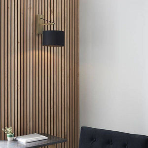 Medway Wall Light Matt Brass Plate & Black Cotton Fabric - Comet Lighting