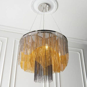 Nene 5Lt Pendant Ceiling Light Bright Nickel Plate - Gold & Black Effect Chain - Comet Lighting