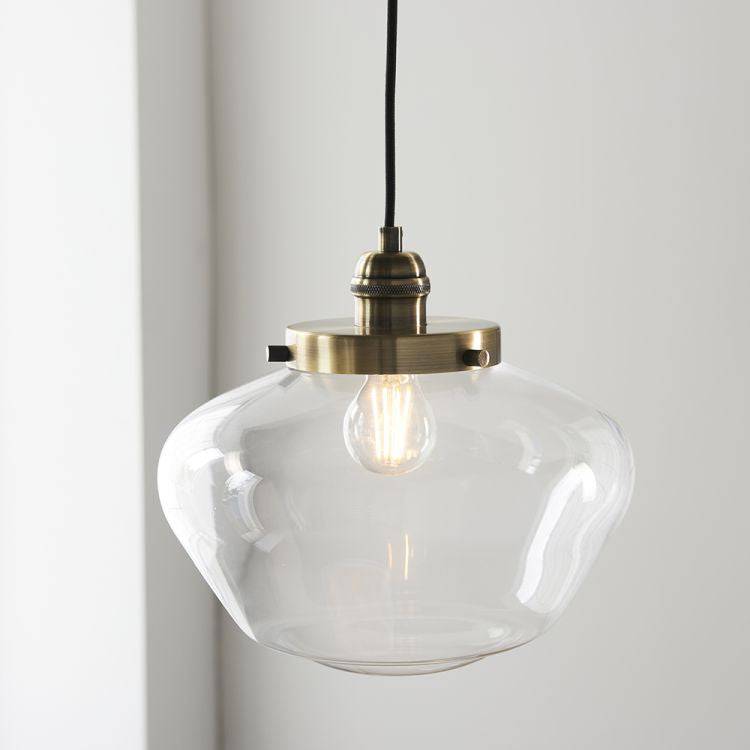 Ohio Pendant Ceiling Light Antique Brass w/ Clear Glass - Comet Lighting