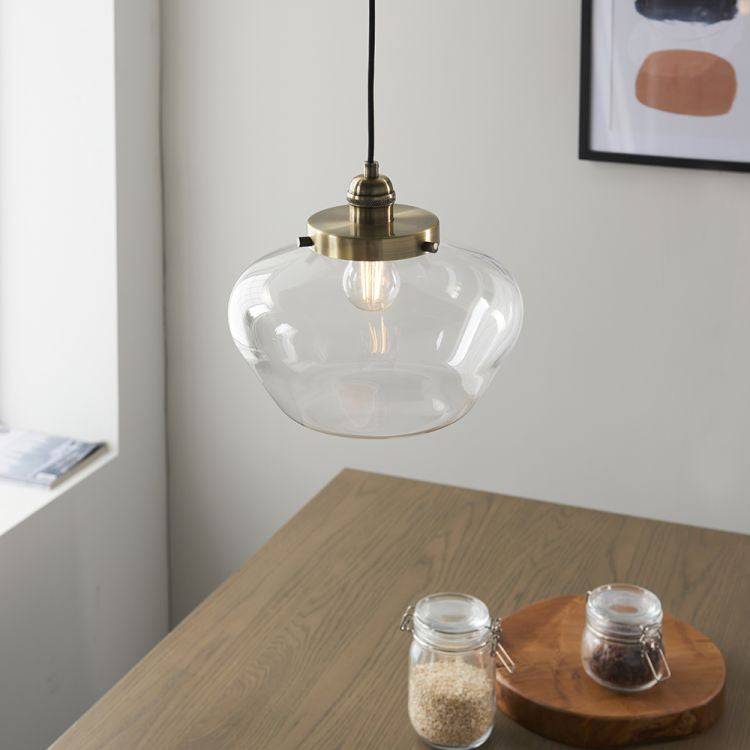 Ohio Pendant Ceiling Light Antique Brass w/ Clear Glass - Comet Lighting