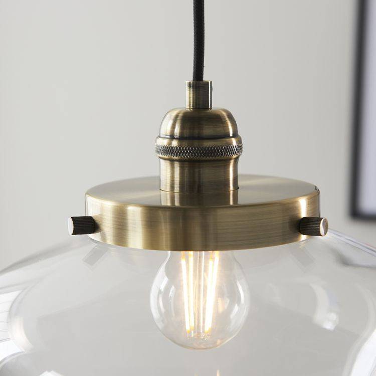 Ohio Pendant Ceiling Light Antique Brass w/ Clear Glass - Comet Lighting