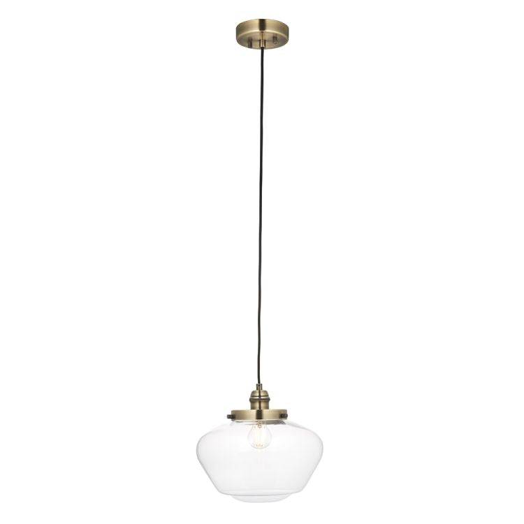 Ohio Pendant Ceiling Light Antique Brass w/ Clear Glass - Comet Lighting