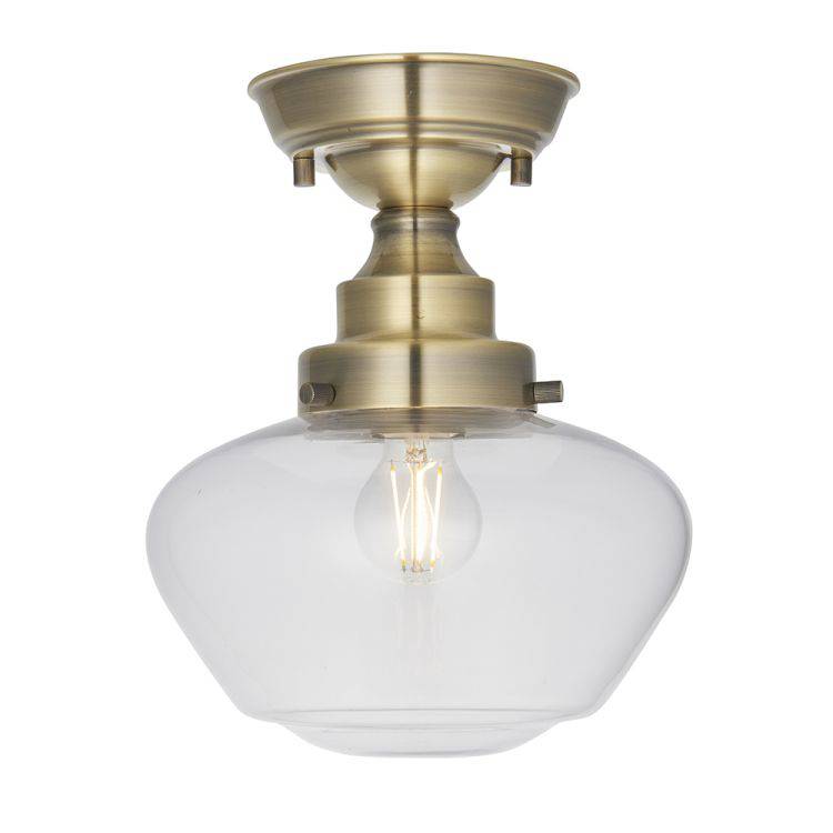 Ohio Semi-Flush Ceiling Light Antique Brass w/ Clear Glass - Comet Lighting