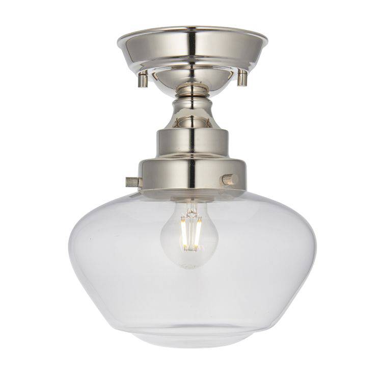 Ohio Semi-Flush Ceiling Light Polished Nickel w/ Clear Glass - Comet Lighting