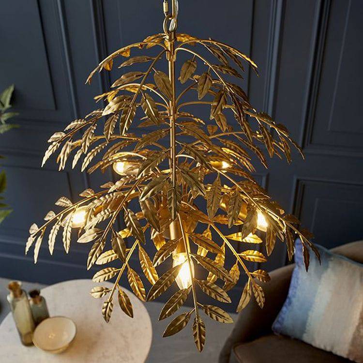 Orange 5Lt Pendant Ceiling Light Distressed Gold Finish - Comet Lighting