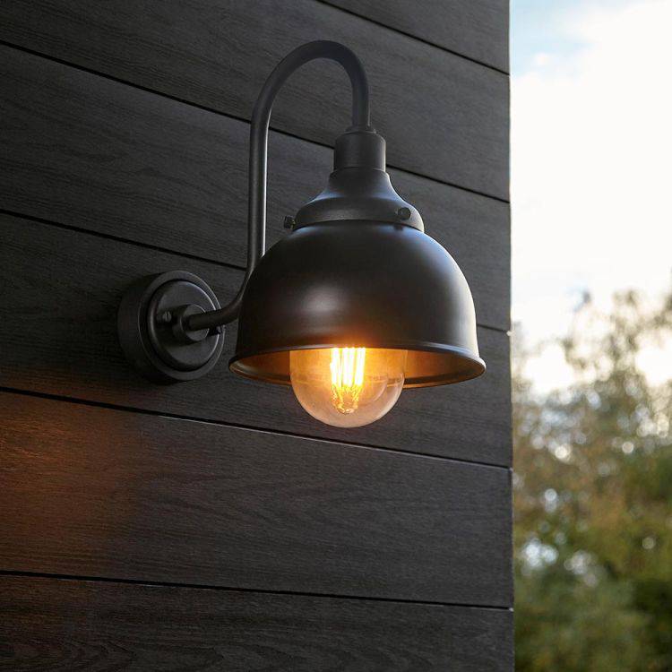 Pursur Swan Neck Exterior Wall Light Textured Black - Comet Lighting