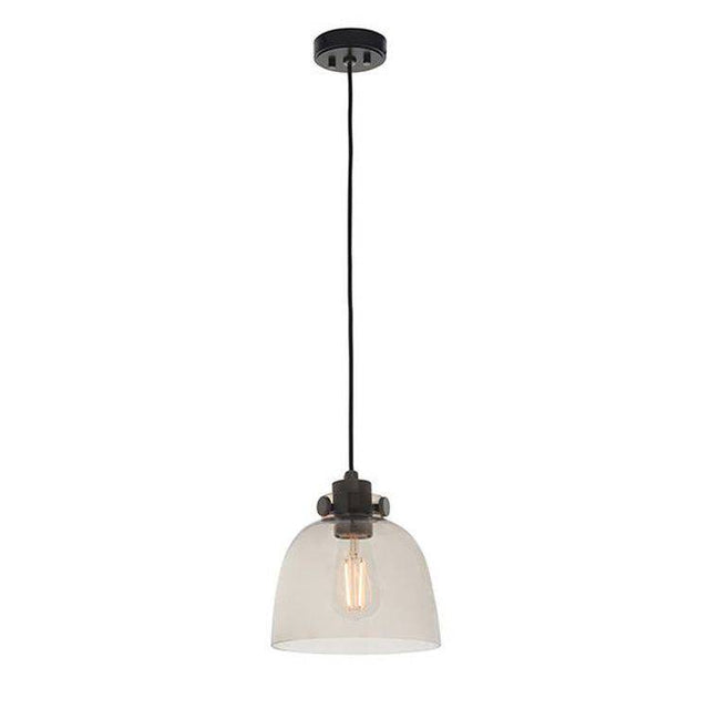 Rhine Pendant Ceiling Light Smokey Grey Tinted Glass & Black Chrome Plate - Comet Lighting