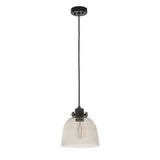 Rhine Pendant Ceiling Light Smokey Grey Tinted Glass & Black Chrome Plate - Comet Lighting