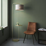 Rhone Floor Lamp Satin Champagne Paint & Slate Grey Fabric - Comet Lighting