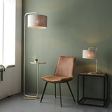 Rhone Floor Lamp Satin Champagne Paint & Slate Grey Fabric - Comet Lighting