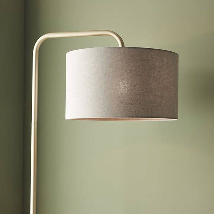 Rhone Floor Lamp Satin Champagne Paint & Slate Grey Fabric - Comet Lighting