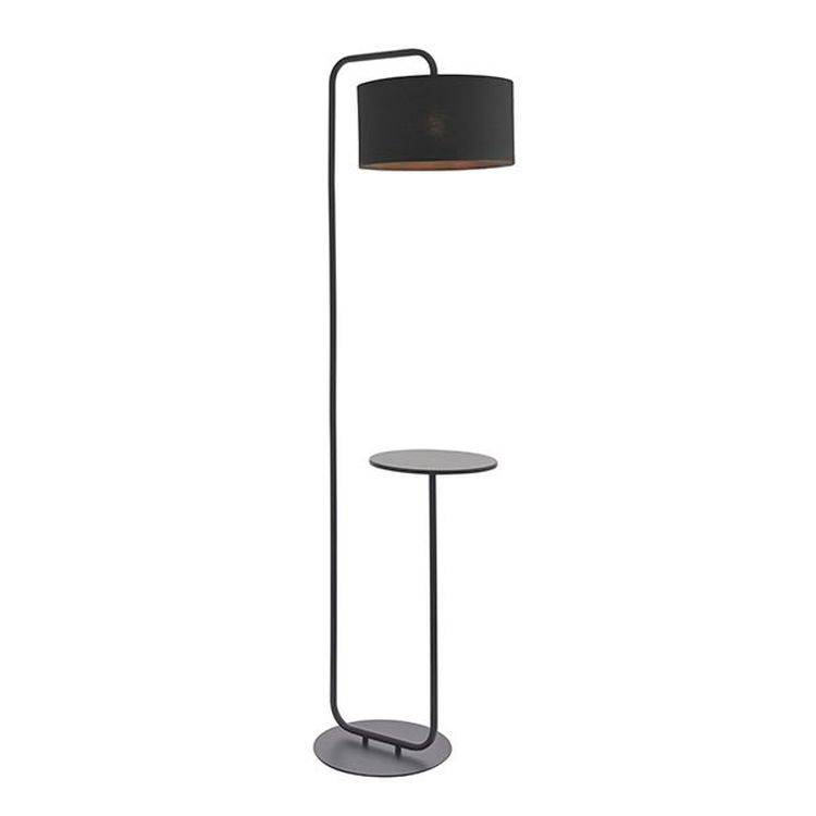 Rhone Floor Lamp & Shade Satin Black Paint & Black Fabric - Comet Lighting