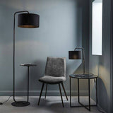 Rhone Floor Lamp & Shade Satin Black Paint & Black Fabric - Comet Lighting