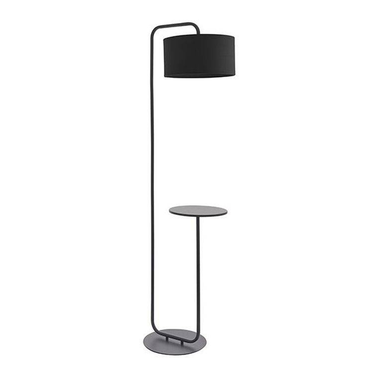 Rhone Floor Lamp & Shade Satin Black Paint & Black Fabric - Comet Lighting