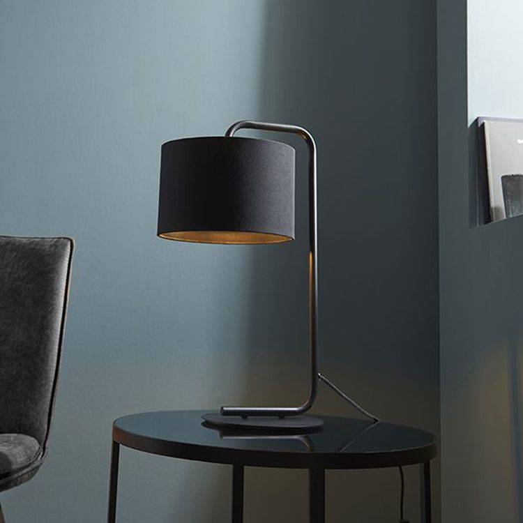 Rhone Table Lamp & Shade Satin Black Paint & Black Fabric - Comet Lighting