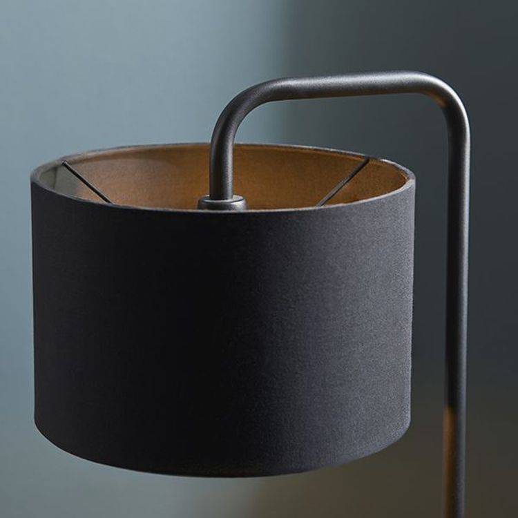 Rhone Table Lamp & Shade Satin Black Paint & Black Fabric - Comet Lighting