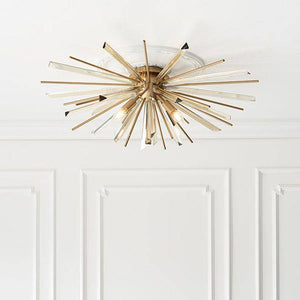 Seine 4Lt Flush Ceiling Light Antique Brass Plate With Champagne Glass - Comet Lighting