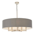 Severn 5Lt Pendant Ceiling Light Matt Nickel Plate & Grey Fabric - Comet Lighting