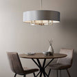 Severn 5Lt Pendant Ceiling Light Matt Nickel Plate & Grey Fabric - Comet Lighting