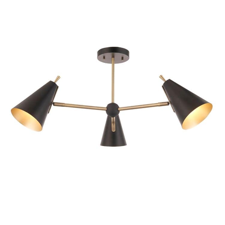 Shanano 3Lt Semi-Flush Ceiling Light Antique Gold & Matt Black - Comet Lighting