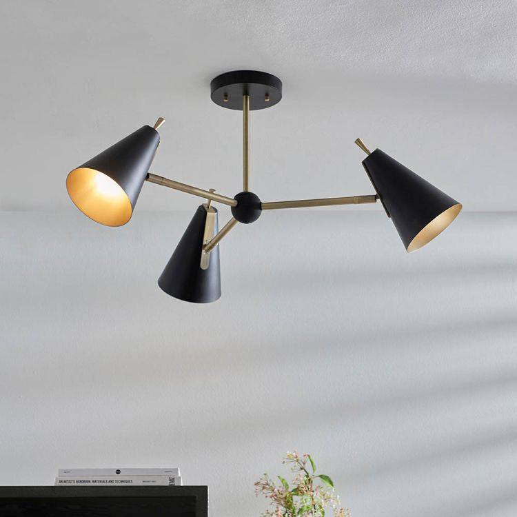 Shanano 3Lt Semi-Flush Ceiling Light Antique Gold & Matt Black - Comet Lighting