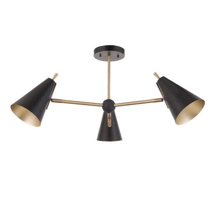 Shanano 3Lt Semi-Flush Ceiling Light Antique Gold & Matt Black - Comet Lighting