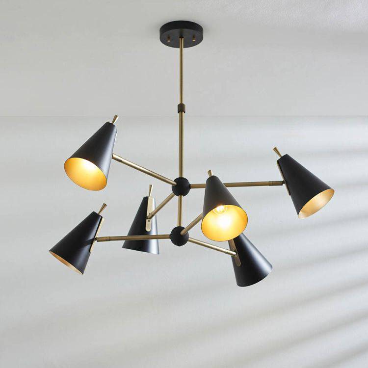 Shanano 6Lt Pendant Ceiling Light Antique Gold & Matt Black - Comet Lighting