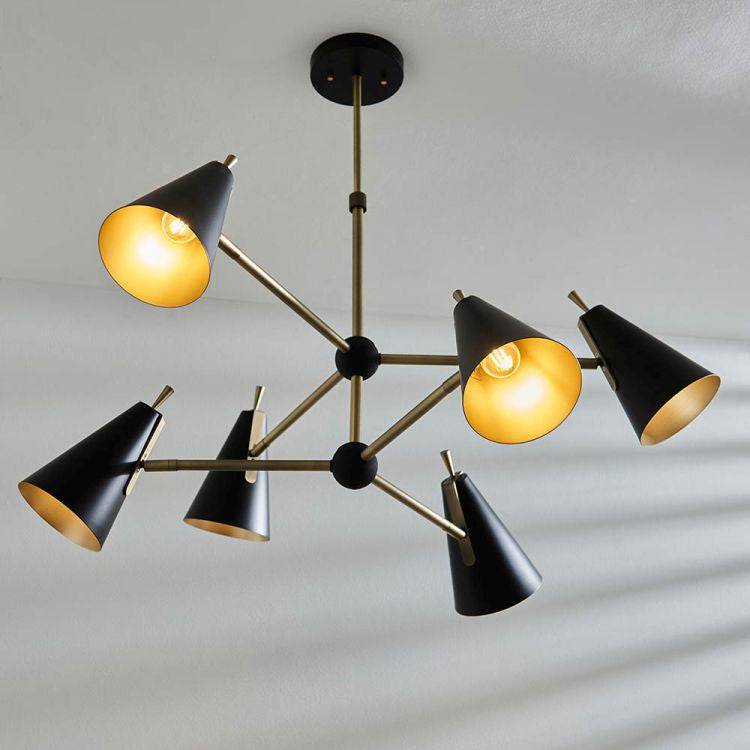 Shanano 6Lt Pendant Ceiling Light Antique Gold & Matt Black - Comet Lighting