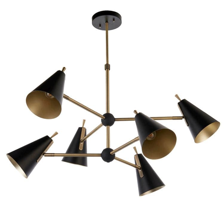 Shanano 6Lt Pendant Ceiling Light Antique Gold & Matt Black - Comet Lighting