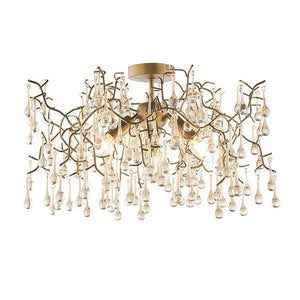 Spey 3Lt Semi-flush Ceiling Light Aged Gold Paint & Champagne Lustre Glass - Comet Lighting