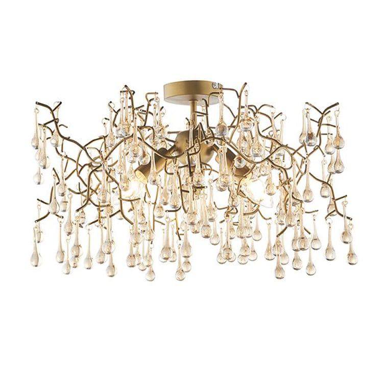 Spey 3Lt Semi-flush Ceiling Light Aged Gold Paint & Champagne Lustre Glass - Comet Lighting