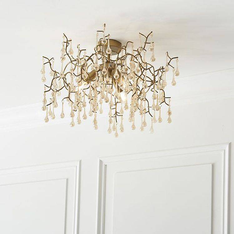 Spey 3Lt Semi-flush Ceiling Light Aged Gold Paint & Champagne Lustre Glass - Comet Lighting