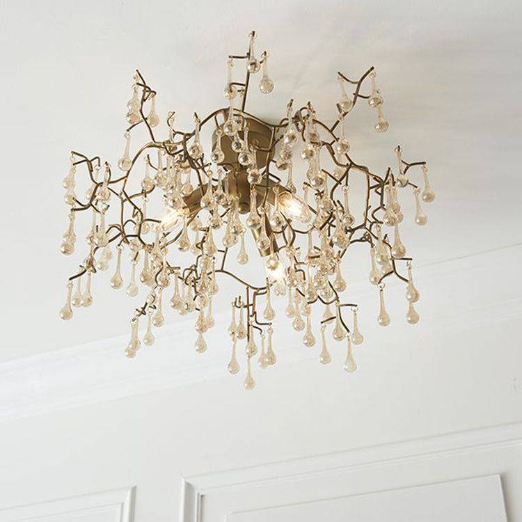 Spey 3Lt Semi-flush Ceiling Light Aged Gold Paint & Champagne Lustre Glass - Comet Lighting