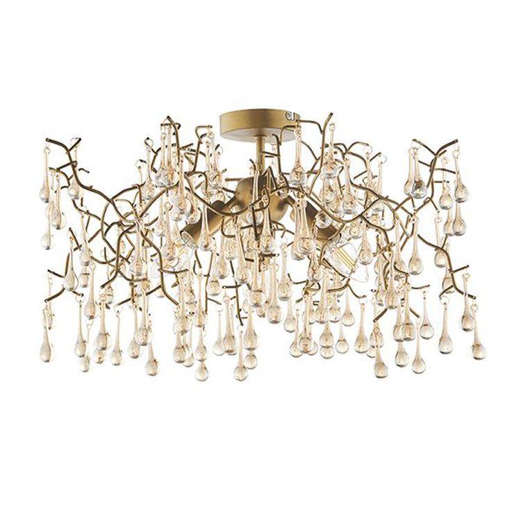 Spey 3Lt Semi-flush Ceiling Light Aged Gold Paint & Champagne Lustre Glass - Comet Lighting