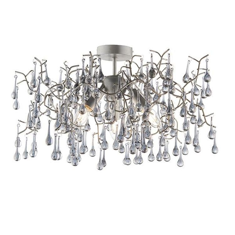 Spey 3Lt Semi-flush Ceiling Light Aged Silver Paint & Smokey Grey Tinted Glass - Comet Lighting