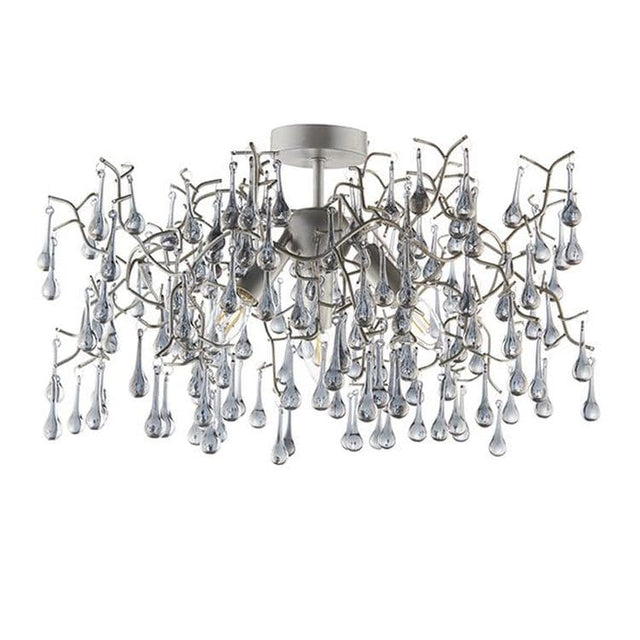 Spey 3Lt Semi-flush Ceiling Light Aged Silver Paint & Smokey Grey Tinted Glass - Comet Lighting