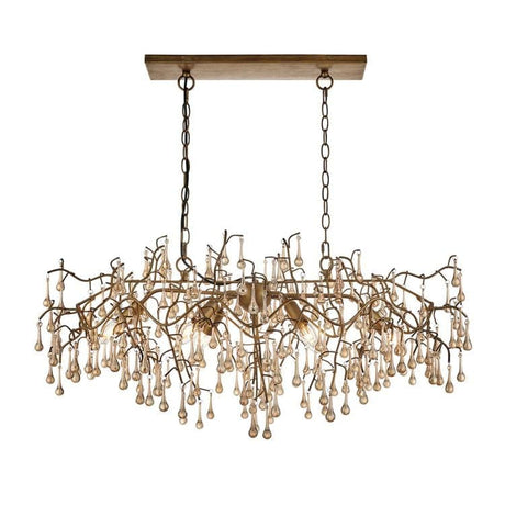 Spey Linear Chandelier Aged Gold w/ Glass Droplets - Comet Lighting