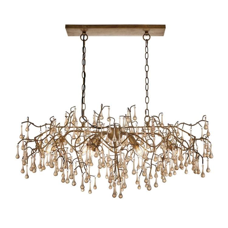 Spey Linear Chandelier Aged Gold w/ Glass Droplets - Comet Lighting