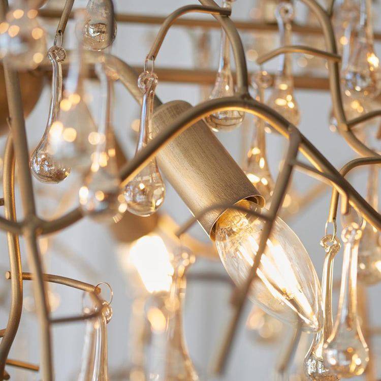 Spey Linear Chandelier Aged Gold w/ Glass Droplets - Comet Lighting