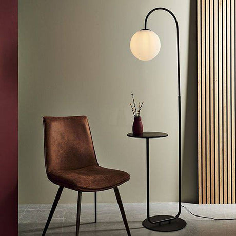 Stour Floor Lamp Satin Black Paint & Matt Opal Glass - Comet Lighting