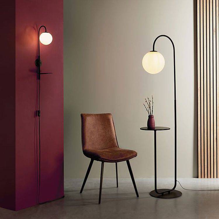 Stour Floor Lamp Satin Black Paint & Matt Opal Glass - Comet Lighting