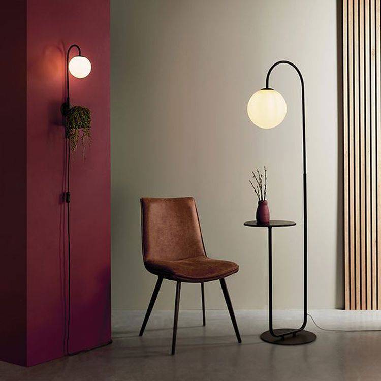 Stour Floor Lamp Satin Black Paint & Matt Opal Glass - Comet Lighting