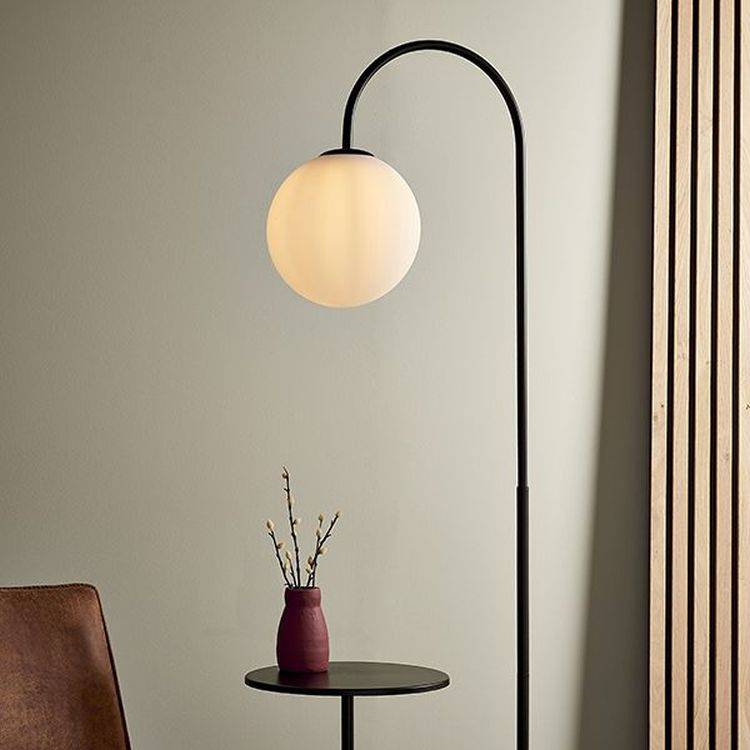 Stour Floor Lamp Satin Black Paint & Matt Opal Glass - Comet Lighting