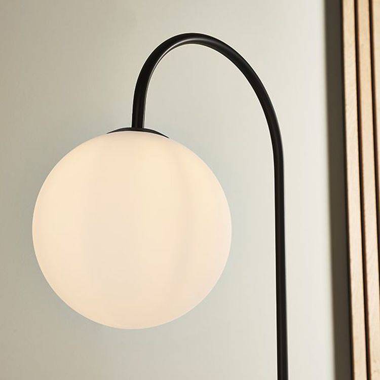 Stour Floor Lamp Satin Black Paint & Matt Opal Glass - Comet Lighting